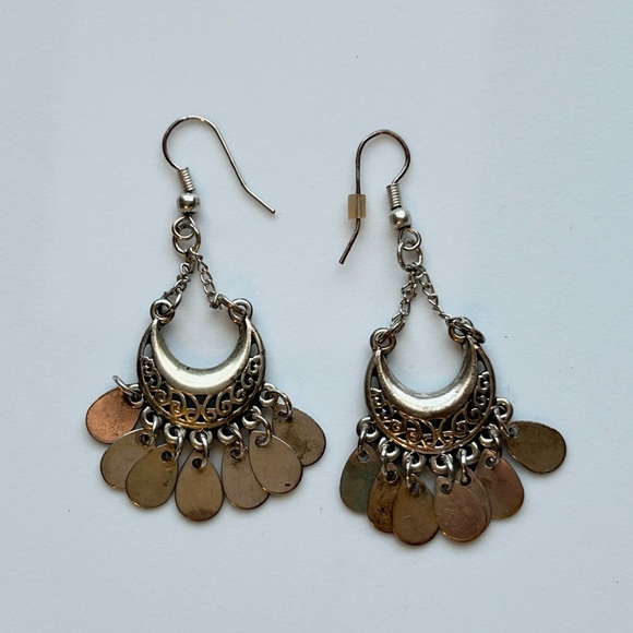 Jewelry - Vintage Boho Silver Dangle Earrings Crescent Moon Gypsy Witchy Aesthetic
